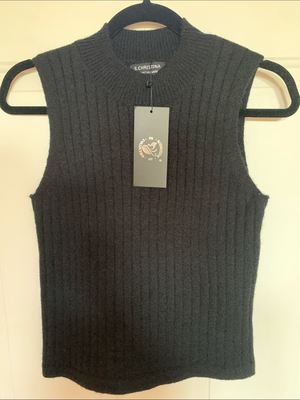 Christina Black Ribbed Sleeveless Knit Top